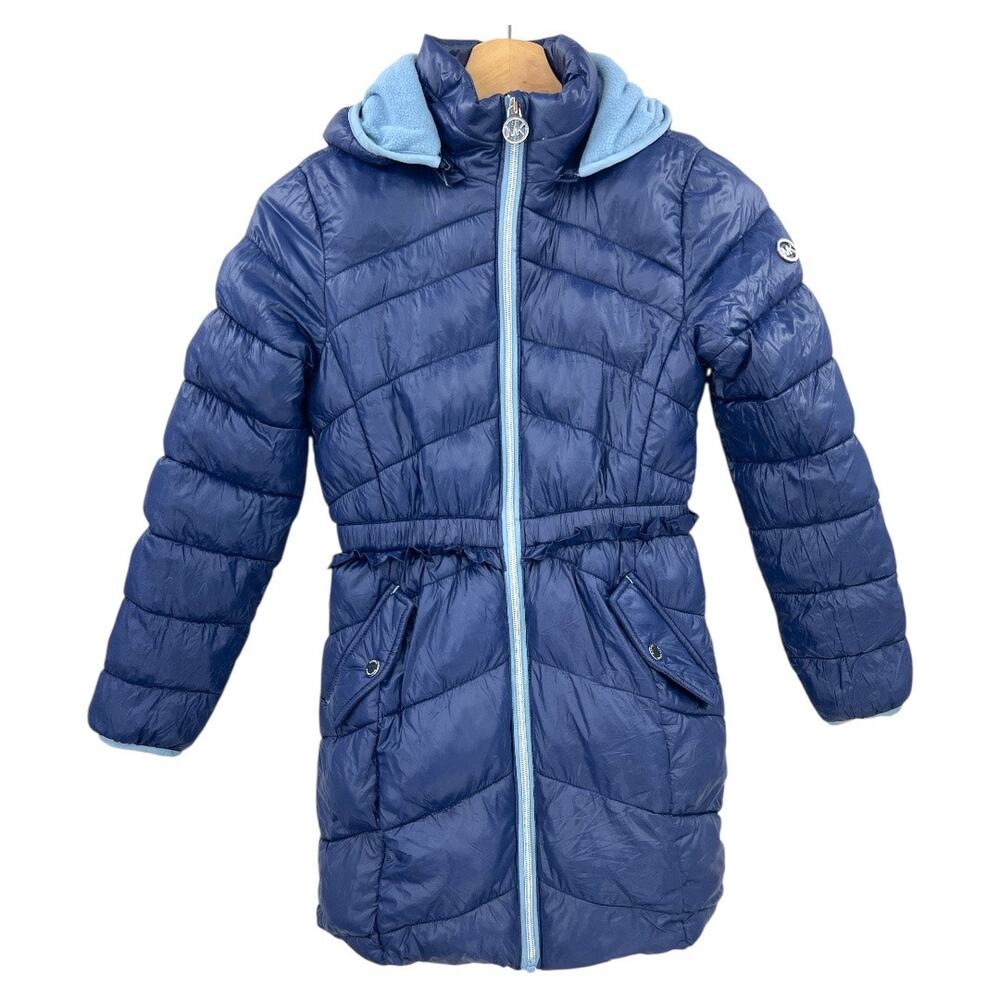 Michael Kors Girls 10/12 Medium Blue Purple Puffer Parka Stadium Jacket Hooded